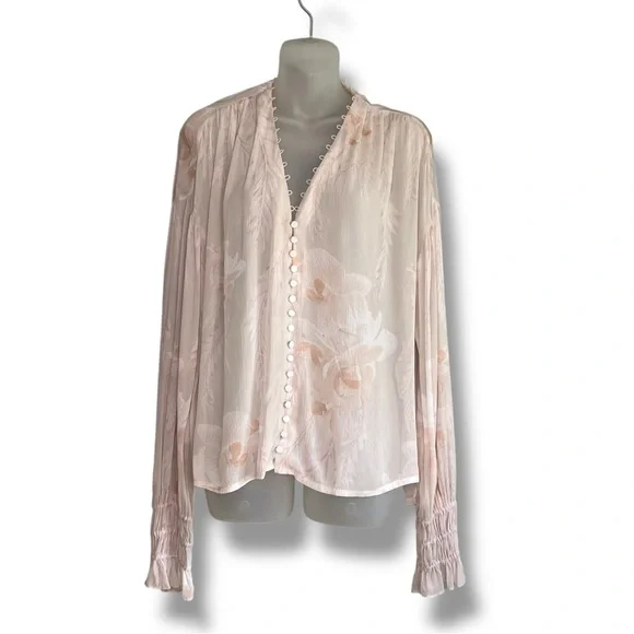All Saints Light Pink Floral Sheer Loose Fitting Blouse NEW - Picture 3 of 8